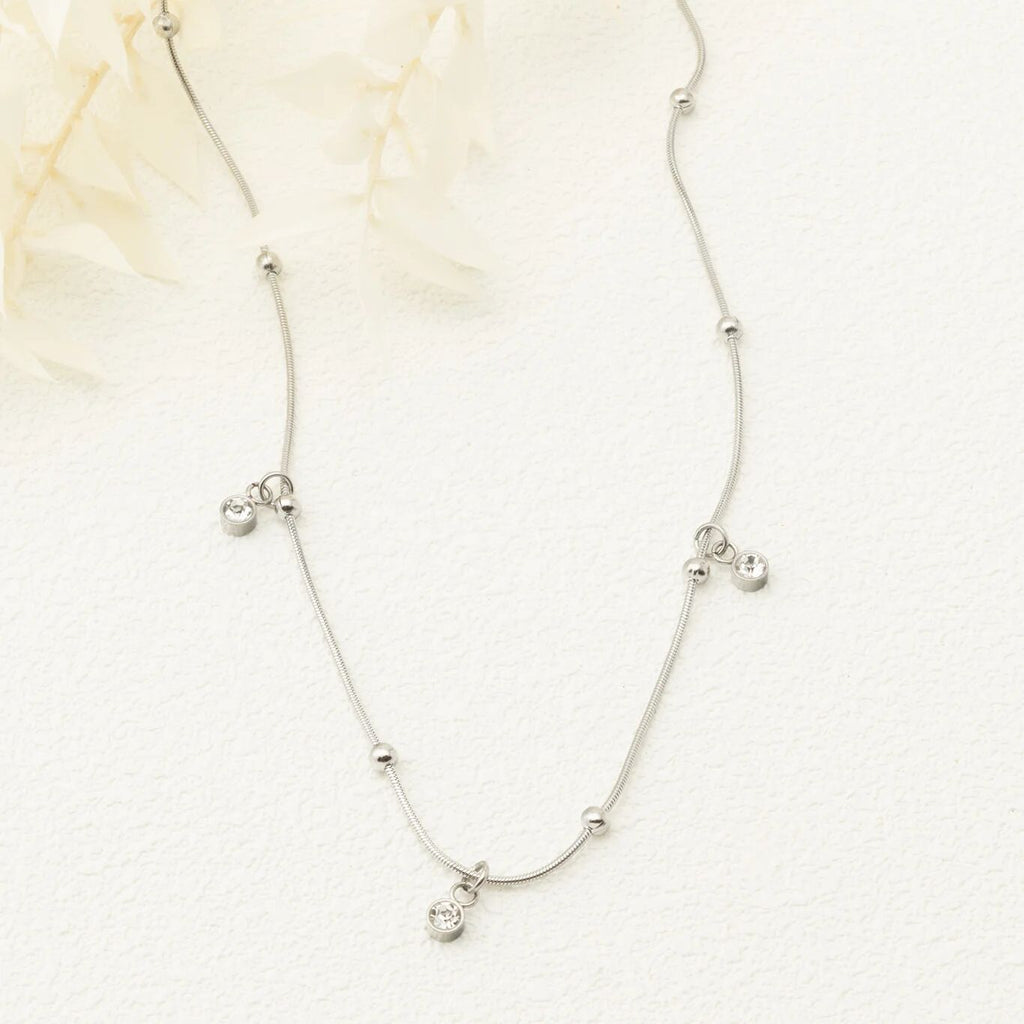 18K Gold PVD Stainless Steel Dangle Stone Necklace- silver studio