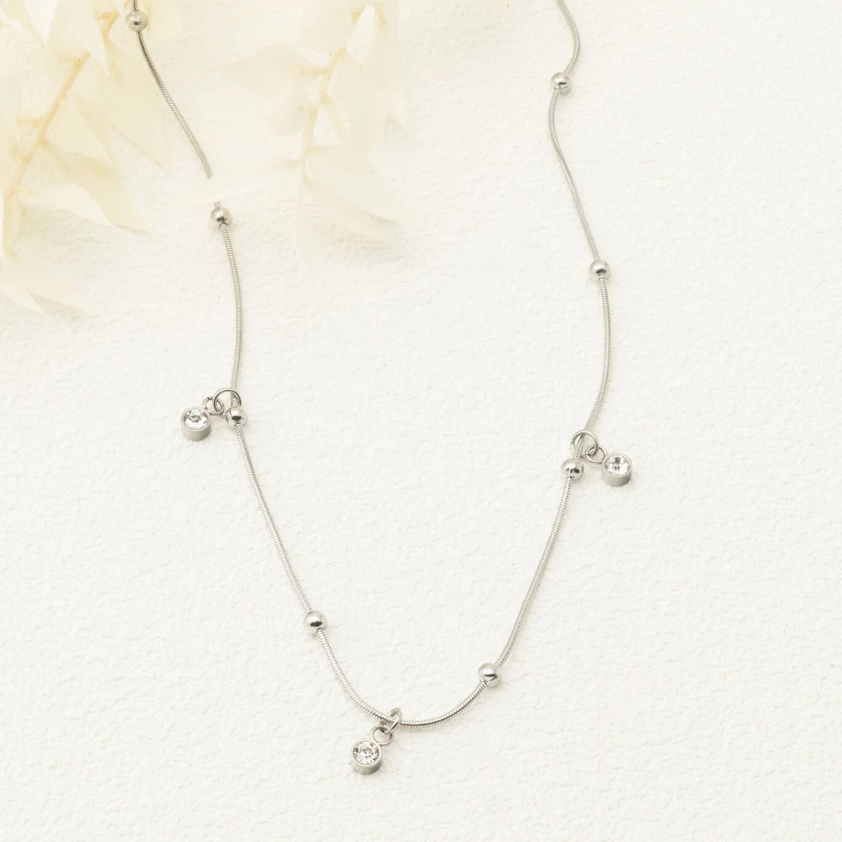 18K Gold PVD Stainless Steel Dangle Stone Necklace- silver studio