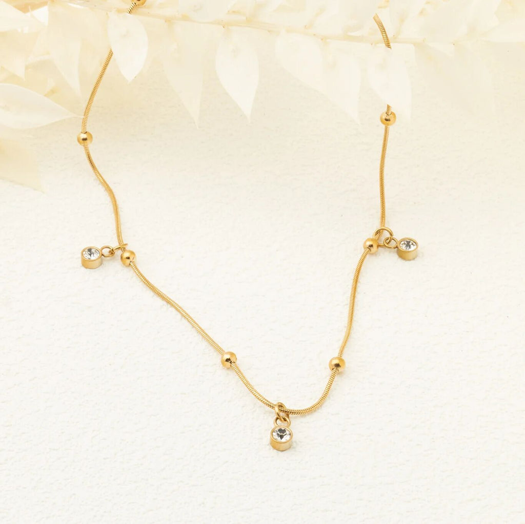 18K Gold PVD Stainless Steel Dangle Stone Necklace- gold studio
