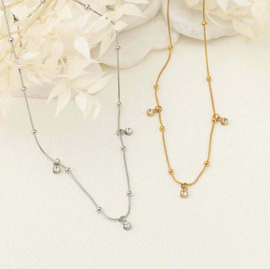 18K Gold PVD Stainless Steel Dangle Stone Necklace- gold and silver studio