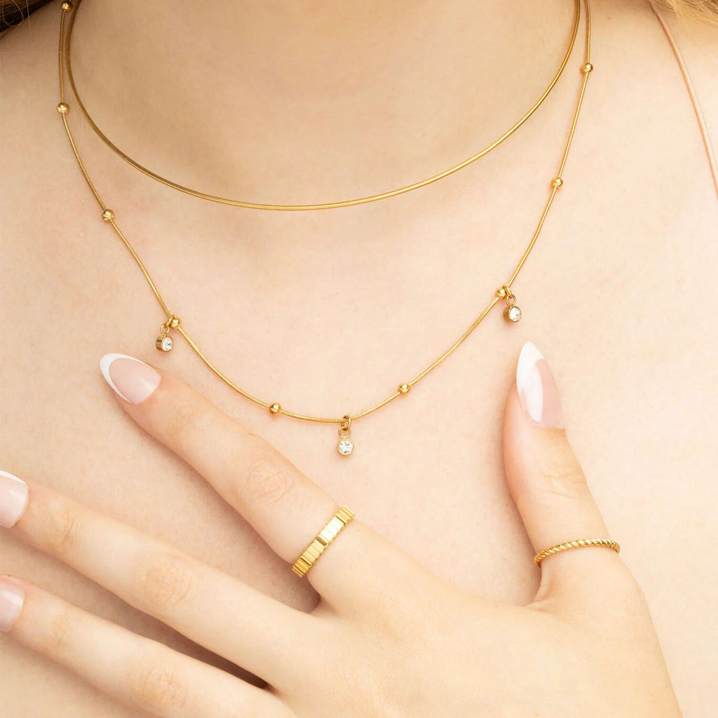 18K Gold PVD Stainless Steel Dangle Stone Necklace- gold model