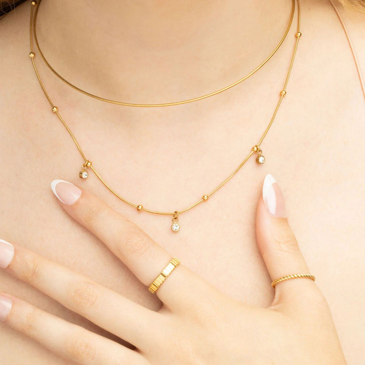 18K Gold PVD Stainless Steel Dangle Stone Necklace- gold model