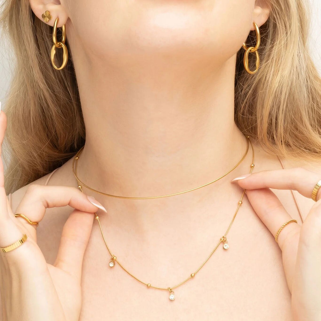 18K Gold PVD Stainless Steel Dangle Stone Necklace- gold model