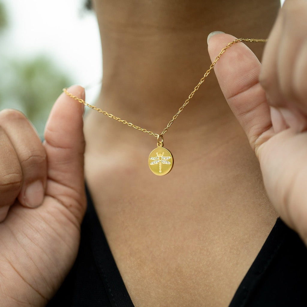 Gold Dragonfly Necklace – 18K Gold Plated Stainless Steel Pendant Jewelry - Necklaces | Sunflower Soul Boutique
