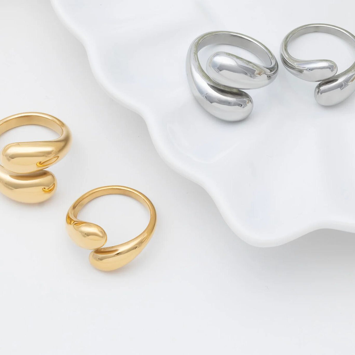 18K Gold Stainless Steel Large Duo Drop Ring - stainless and gold studio