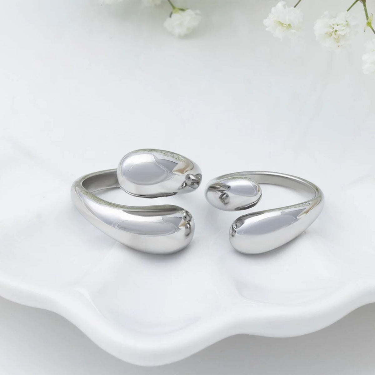 18K Gold Stainless Steel Large Duo Drop Ring - stainless studio