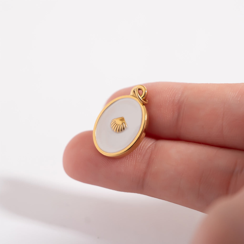 Gold Enamel Shell Charm – 18K Gold Charm | Stainless Steel Hypoallergenic Jewelry - charm | Sunflower Soul Boutique