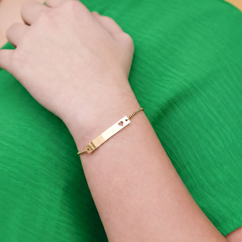Gold Filled Bracelet – Adjustable Curved Heart Bar | Engraved Minimalist Jewelry - Bracelets | Sunflower Soul Boutique