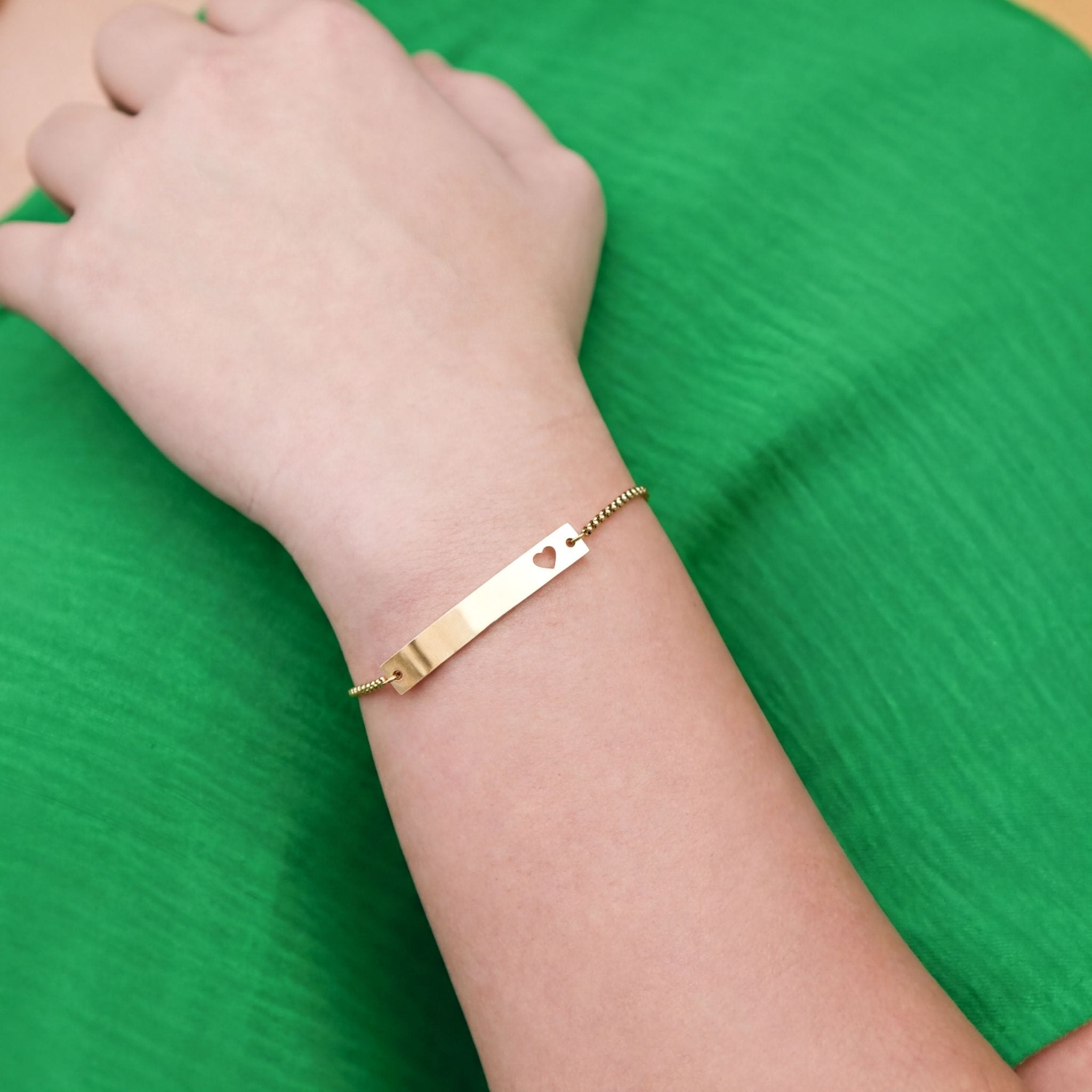 Gold Filled Bracelet – Adjustable Curved Heart Bar | Engraved Minimalist Jewelry - Bracelets | Sunflower Soul Boutique