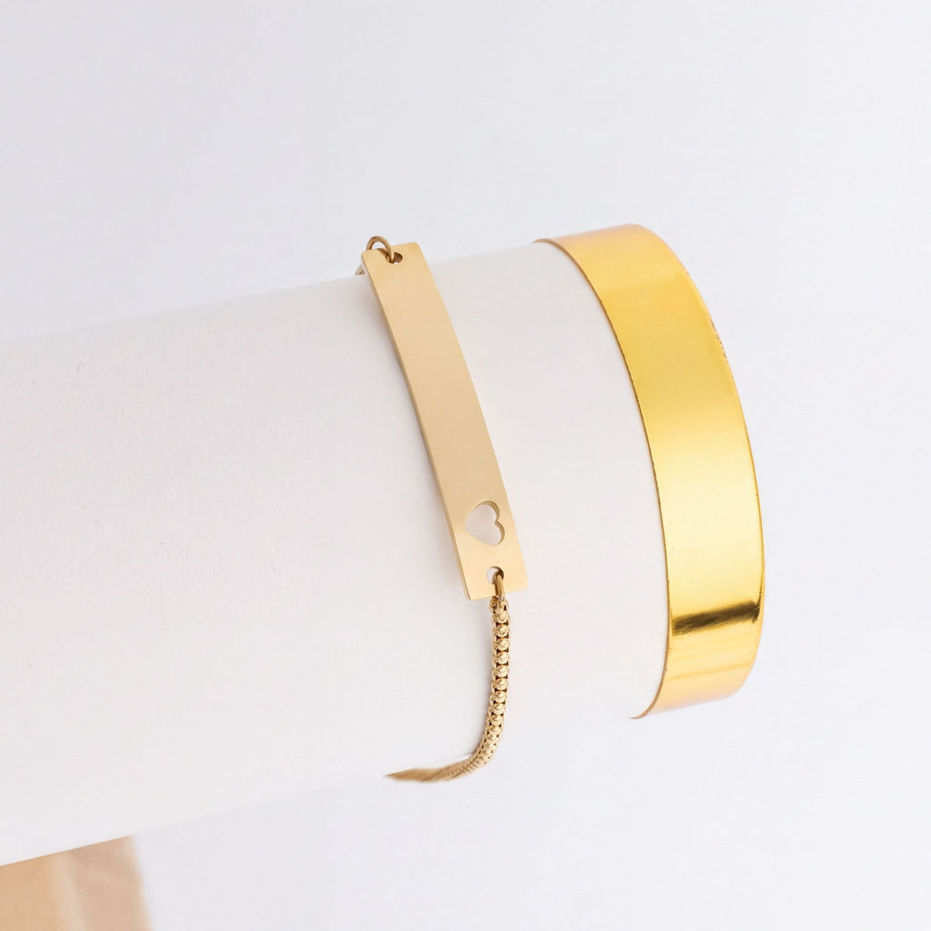 Gold Filled Bracelet – Adjustable Curved Heart Bar | Engraved Minimalist Jewelry - Bracelets | Sunflower Soul Boutique