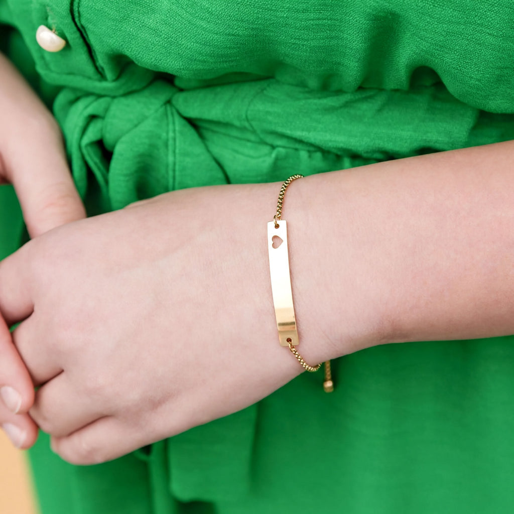 Gold Filled Bracelet – Adjustable Curved Heart Bar | Engraved Minimalist Jewelry - Bracelets | Sunflower Soul Boutique