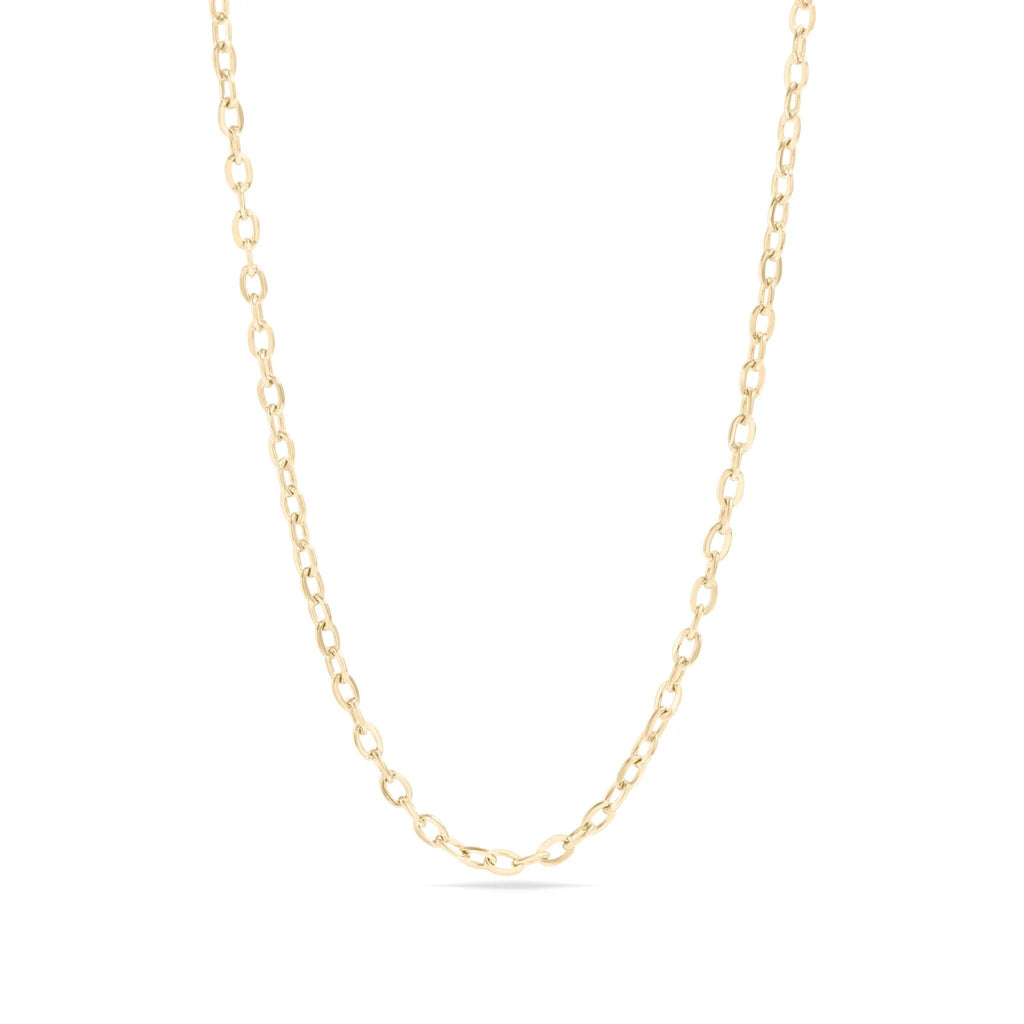 Gold chain necklace on a white background