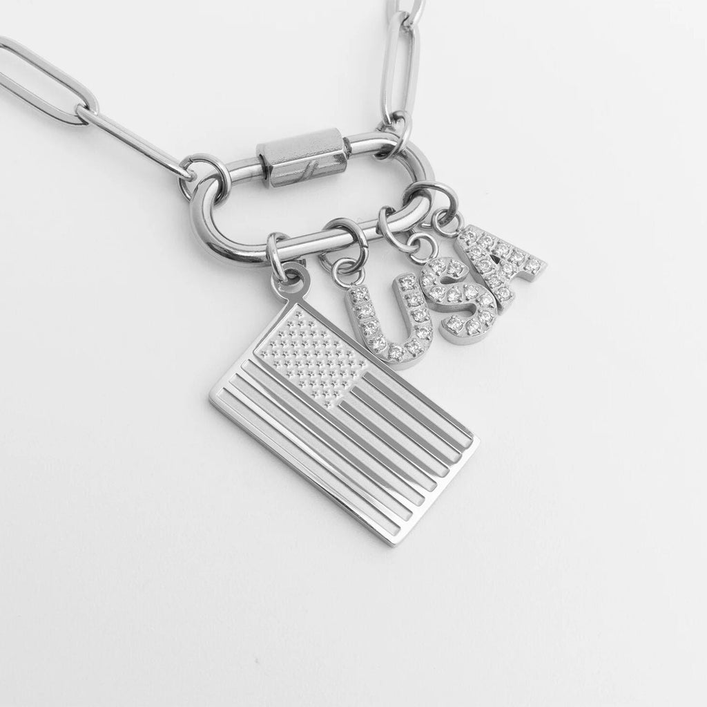 Gold Flag Charm – 18K Gold Stainless Steel Patriotic Jewelry | Lightweight Scratch Resistant - Charms | Sunflower Soul Boutique