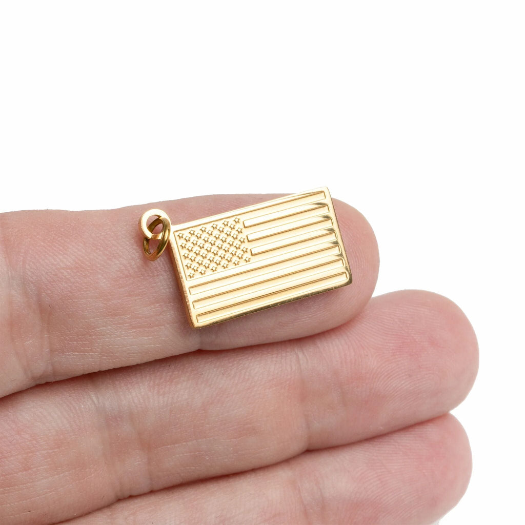 Gold Flag Charm – 18K Gold Stainless Steel Patriotic Jewelry | Lightweight Scratch Resistant - Charms | Sunflower Soul Boutique