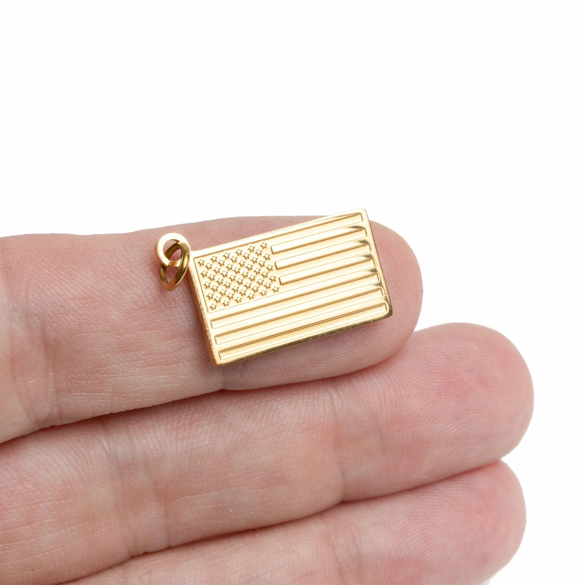 Gold Flag Charm – 18K Gold Stainless Steel Patriotic Jewelry | Lightweight Scratch Resistant - Charms | Sunflower Soul Boutique