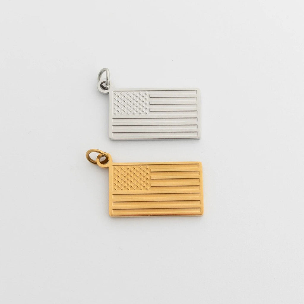 Gold Flag Charm – 18K Gold Stainless Steel Patriotic Jewelry | Lightweight Scratch Resistant - Charms | Sunflower Soul Boutique