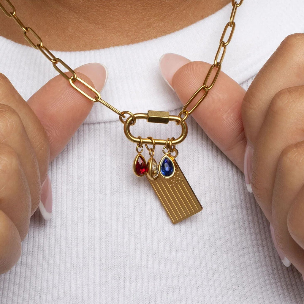 Gold Flag Charm – 18K Gold Stainless Steel Patriotic Jewelry | Lightweight Scratch Resistant - Charms | Sunflower Soul Boutique