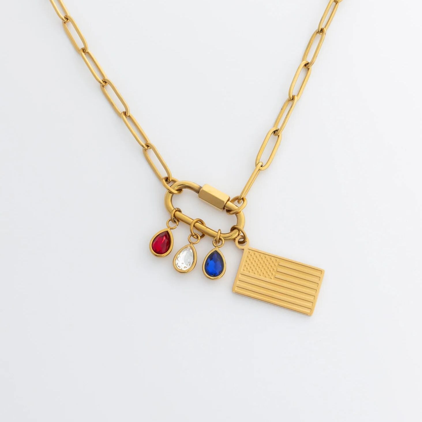 Gold Flag Charm – 18K Gold Stainless Steel Patriotic Jewelry | Lightweight Scratch Resistant - Charms | Sunflower Soul Boutique