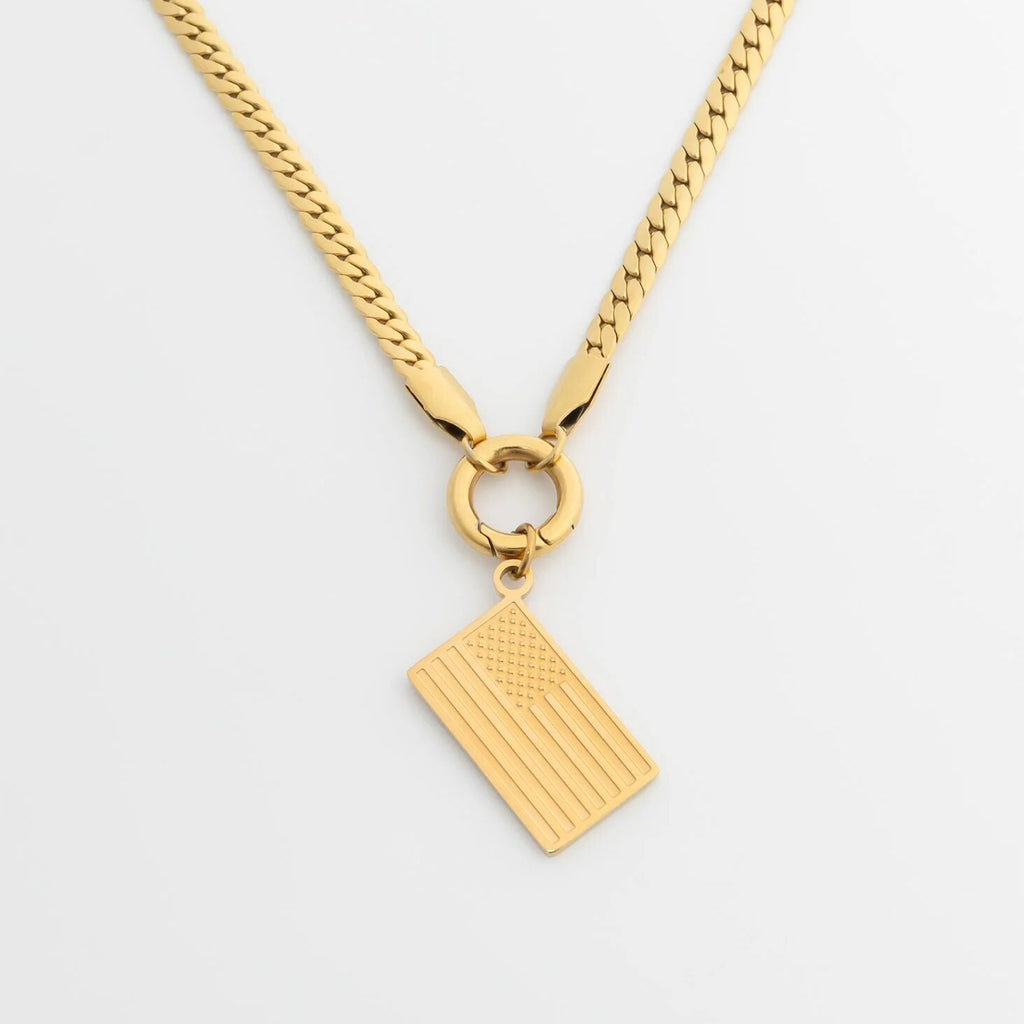 Gold Flag Charm – 18K Gold Stainless Steel Patriotic Jewelry | Lightweight Scratch Resistant - Charms | Sunflower Soul Boutique