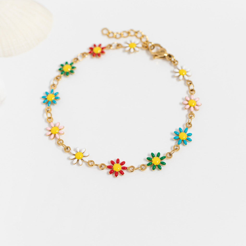 Gold Floral Bracelet – 18K Gold Jewelry PVD Coated Enamel Flower Chain - Bracelets | Sunflower Soul Boutique
