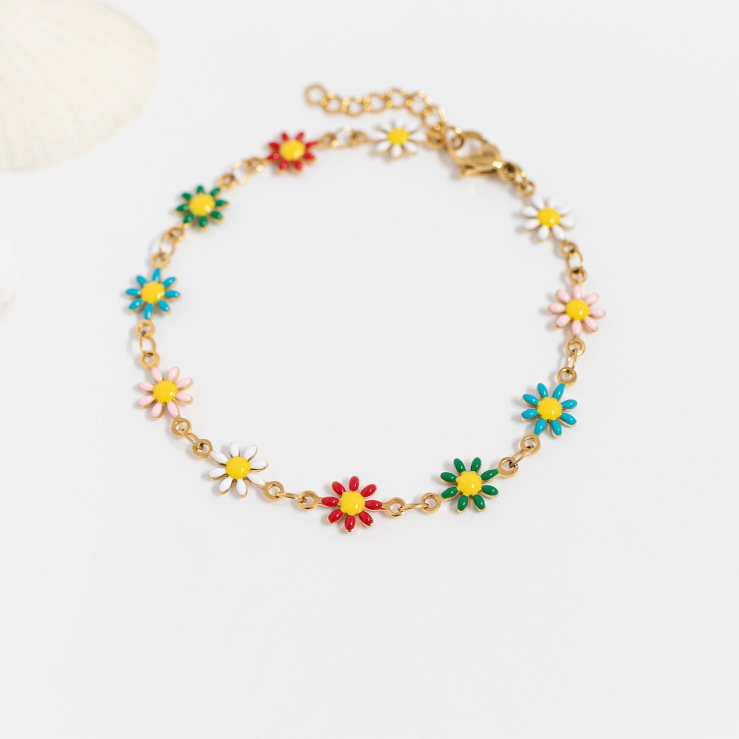 Gold Floral Bracelet – 18K Gold Jewelry PVD Coated Enamel Flower Chain - Bracelets | Sunflower Soul Boutique