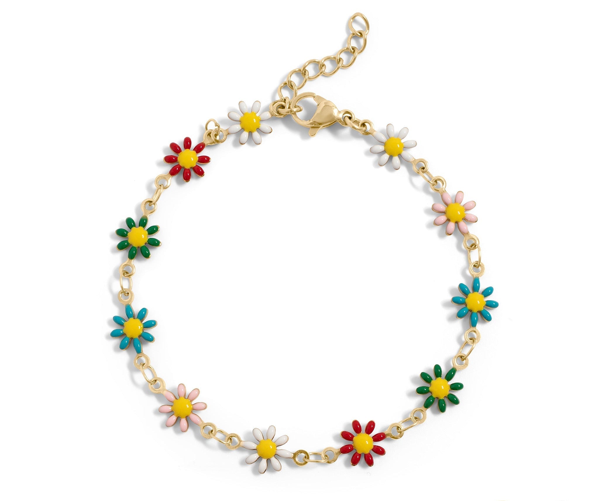 Gold Floral Bracelet – 18K Gold Jewelry PVD Coated Enamel Flower Chain - Bracelets | Sunflower Soul Boutique