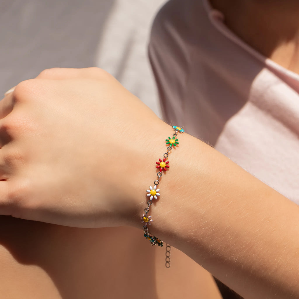 Gold Floral Bracelet – 18K Gold Jewelry PVD Coated Enamel Flower Chain - Bracelets | Sunflower Soul Boutique