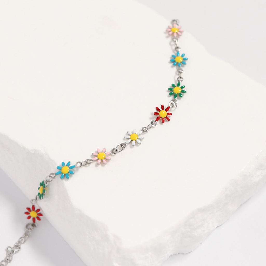 Gold Floral Bracelet – 18K Gold Jewelry PVD Coated Enamel Flower Chain - Bracelets | Sunflower Soul Boutique