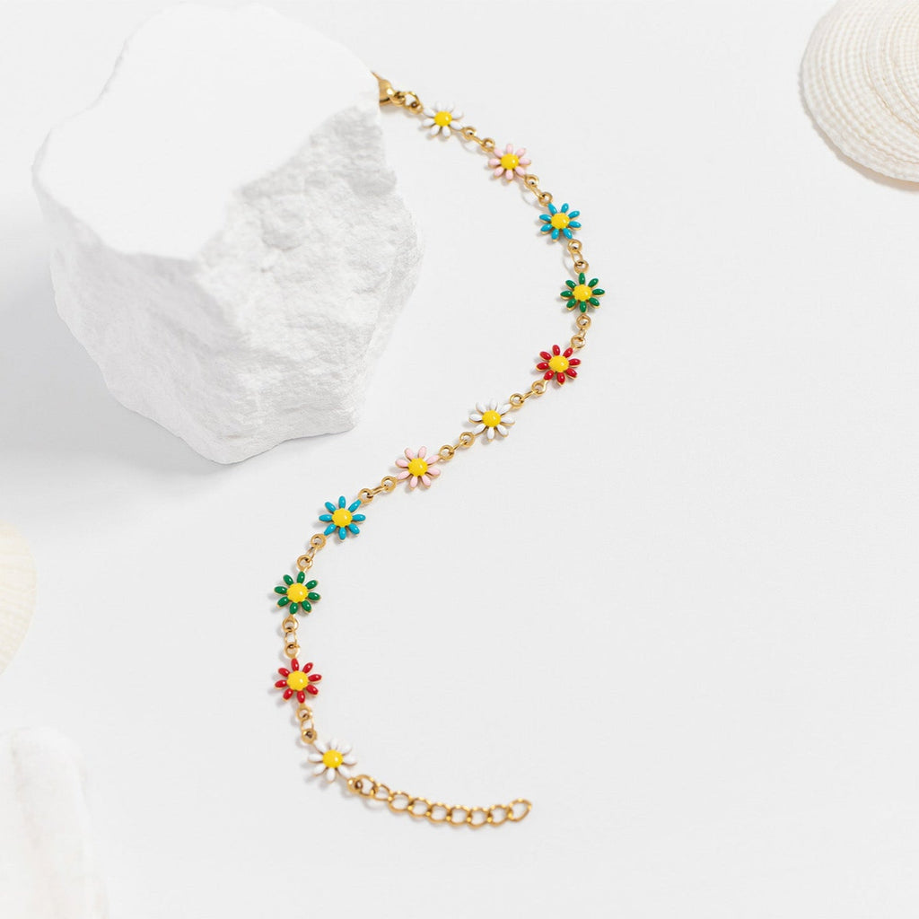 Gold Floral Bracelet – 18K Gold Jewelry PVD Coated Enamel Flower Chain - Bracelets | Sunflower Soul Boutique