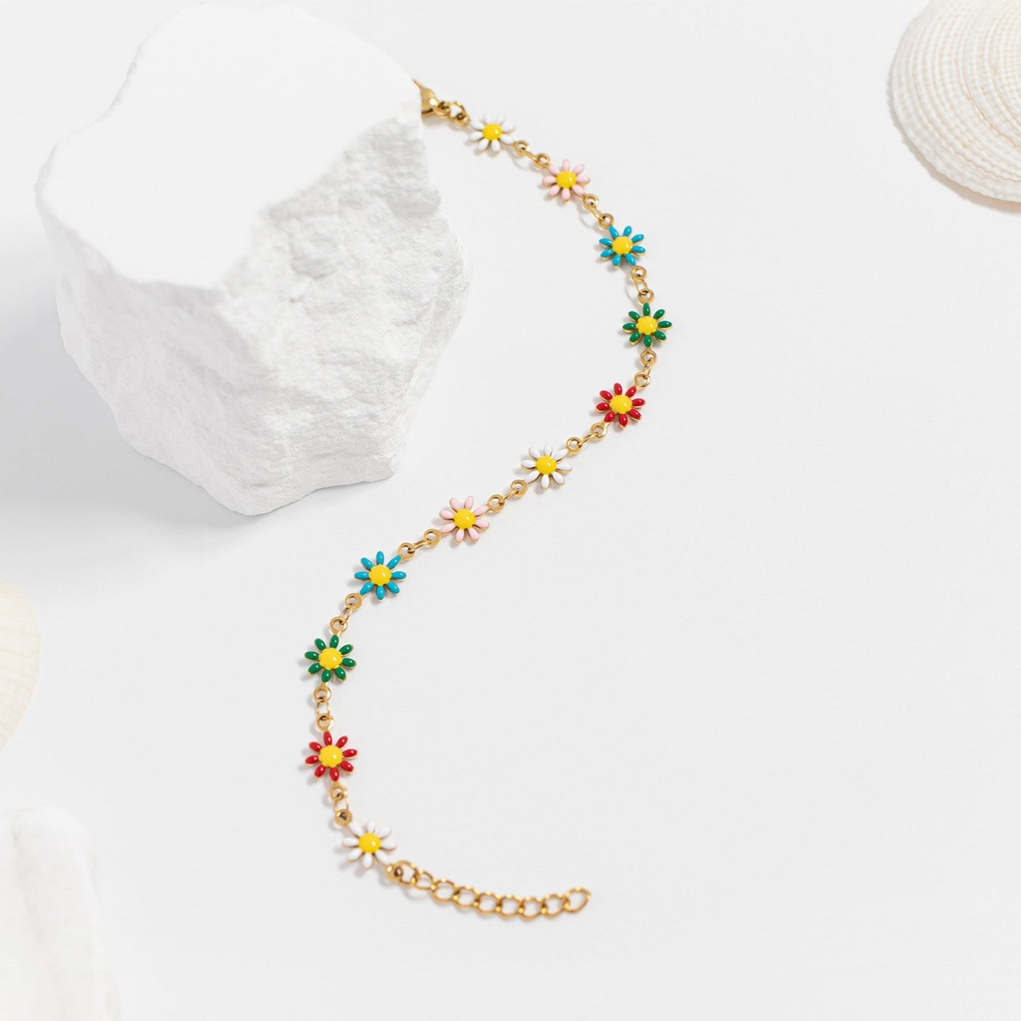 Gold Floral Bracelet – 18K Gold Jewelry PVD Coated Enamel Flower Chain - Bracelets | Sunflower Soul Boutique