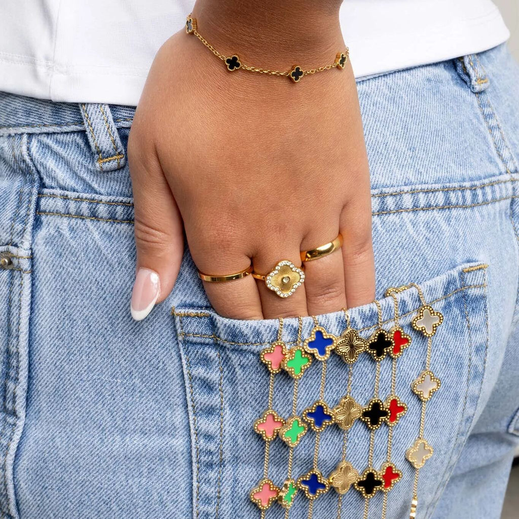 Gold Floral Bracelet - Adjustable 18K Gold Bracelet With Small Charm | Durable Stainless Steel - Bracelets | Sunflower Soul Boutique