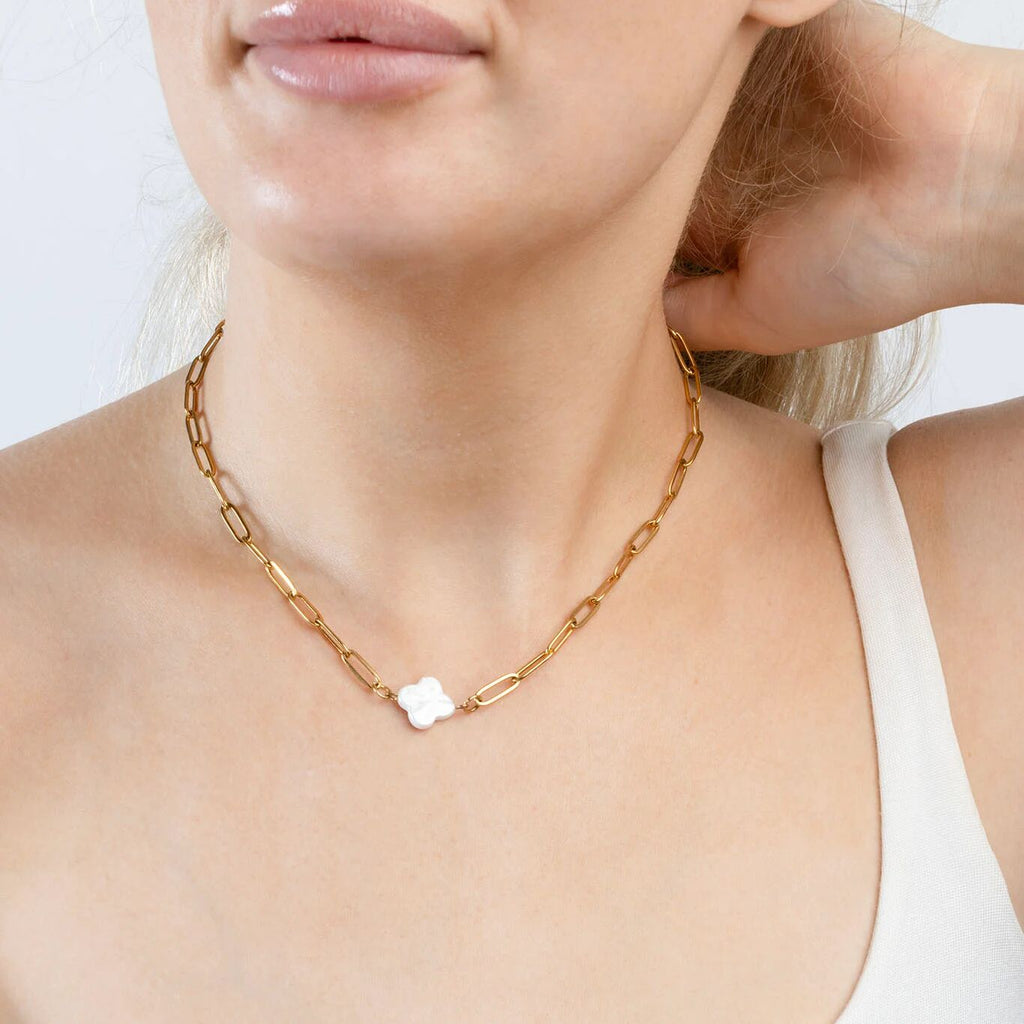 Gold Floral Connector - 18K Gold PVD Finish Stainless Steel Charm with Pearl - Charms | Sunflower Soul Boutique