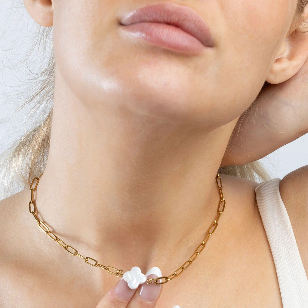 Gold Floral Connector - 18K Gold PVD Finish Stainless Steel Charm with Pearl - Charms | Sunflower Soul Boutique