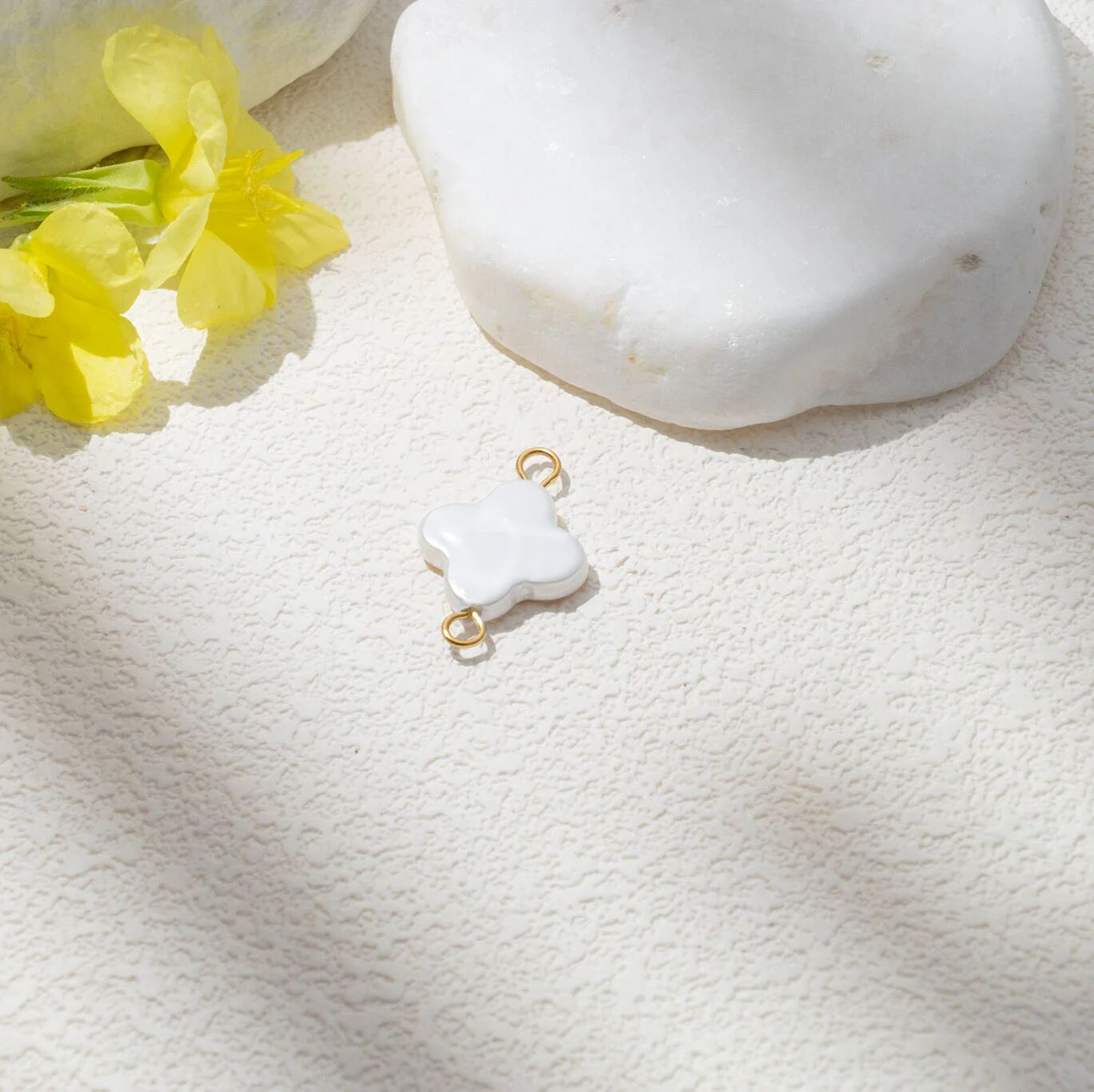 Gold Floral Connector - 18K Gold PVD Finish Stainless Steel Charm with Pearl - Charms | Sunflower Soul Boutique