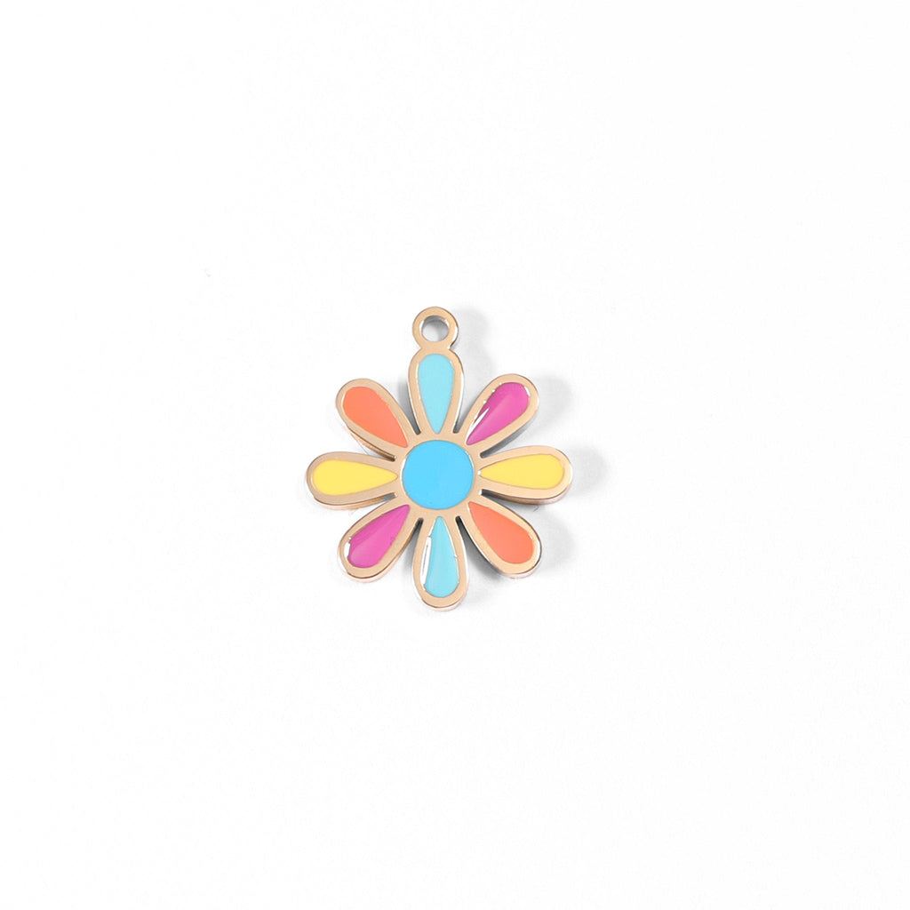 Gold Flower Charm – 18K Gold PVD Coated Multi-Colored Stainless Steel Pendant - charm | Sunflower Soul Boutique