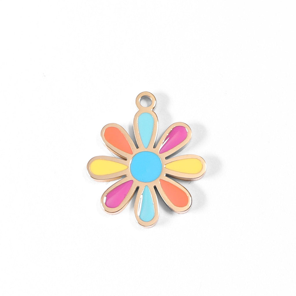 Gold Flower Charm – 18K Gold PVD Coated Multi-Colored Stainless Steel Pendant - charm | Sunflower Soul Boutique