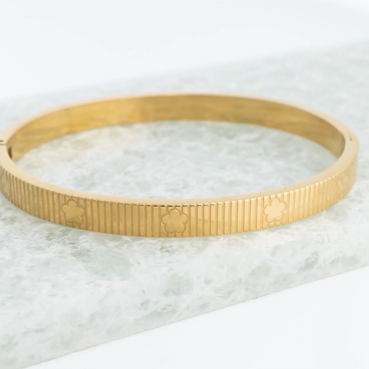 Gold Fluted Bangle – 18K Gold PVD Jewelry | Hypoallergenic Stackable Bracelet - Bracelets | Sunflower Soul Boutique