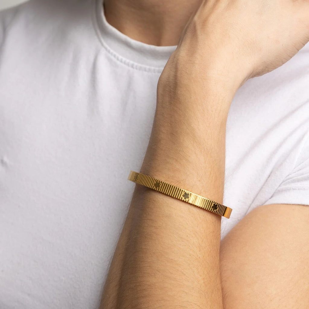 Gold Fluted Bangle – 18K Gold PVD Jewelry | Hypoallergenic Stackable Bracelet - Bracelets | Sunflower Soul Boutique