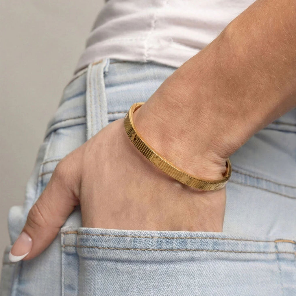 Gold Fluted Bangle – 18K Gold PVD Jewelry | Hypoallergenic Stackable Bracelet - Bracelets | Sunflower Soul Boutique
