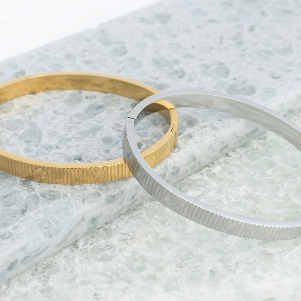 Gold Fluted Bangle – 18K Gold PVD Jewelry | Hypoallergenic Stackable Bracelet - Bracelets | Sunflower Soul Boutique