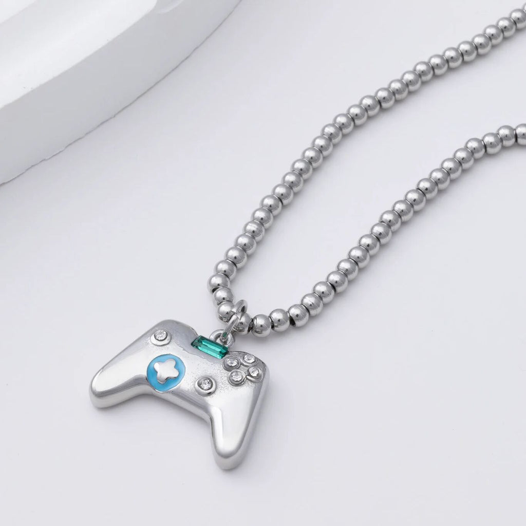 18K Gold PVD Stainless Steel Game Controller Charm- silver studio 