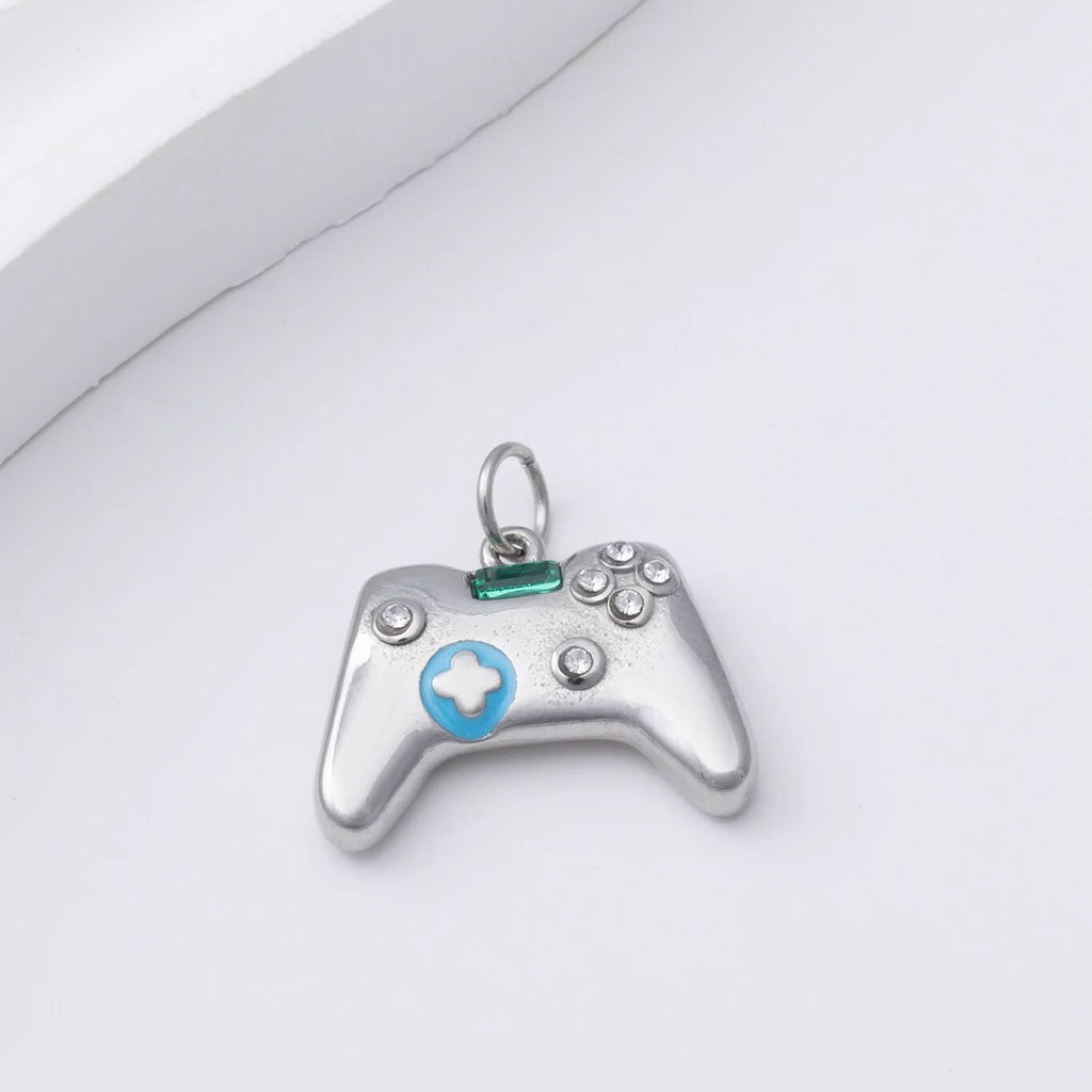 18K Gold PVD Stainless Steel Game Controller Charm- silver studio 