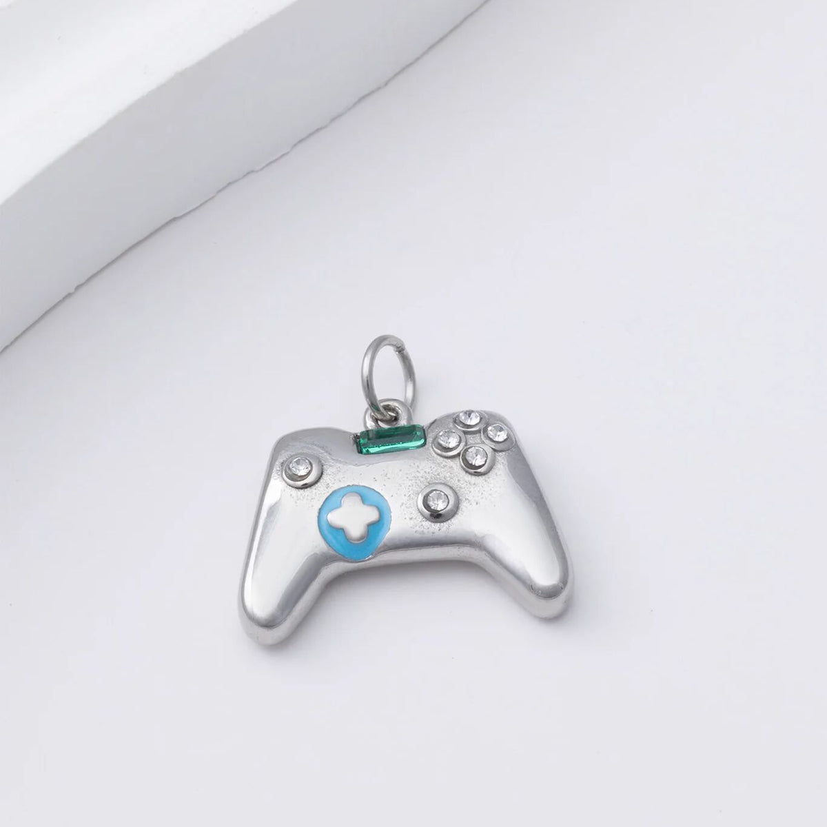 18K Gold PVD Stainless Steel Game Controller Charm- silver studio 