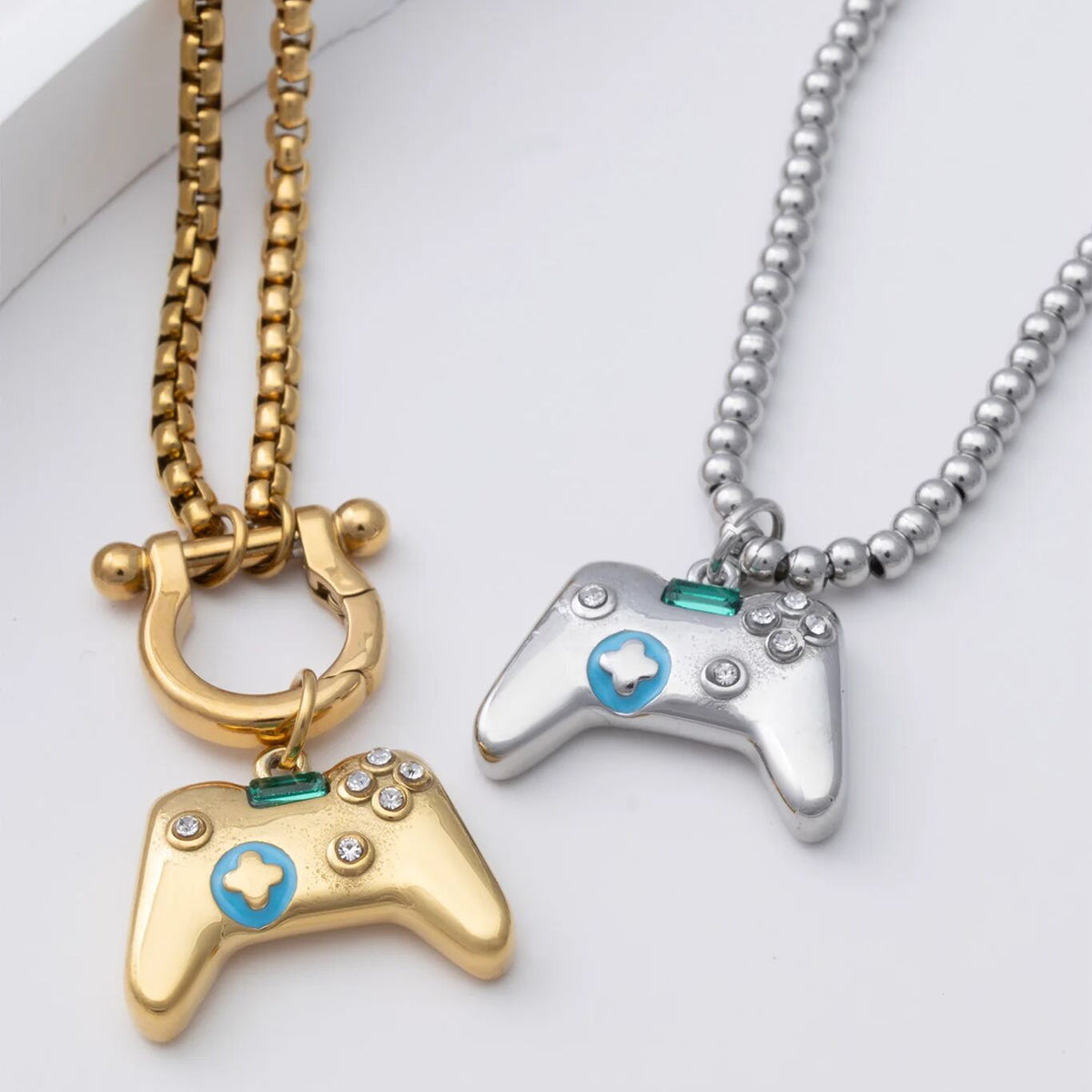 18K Gold PVD Stainless Steel Game Controller Charm- gold and silver studio 