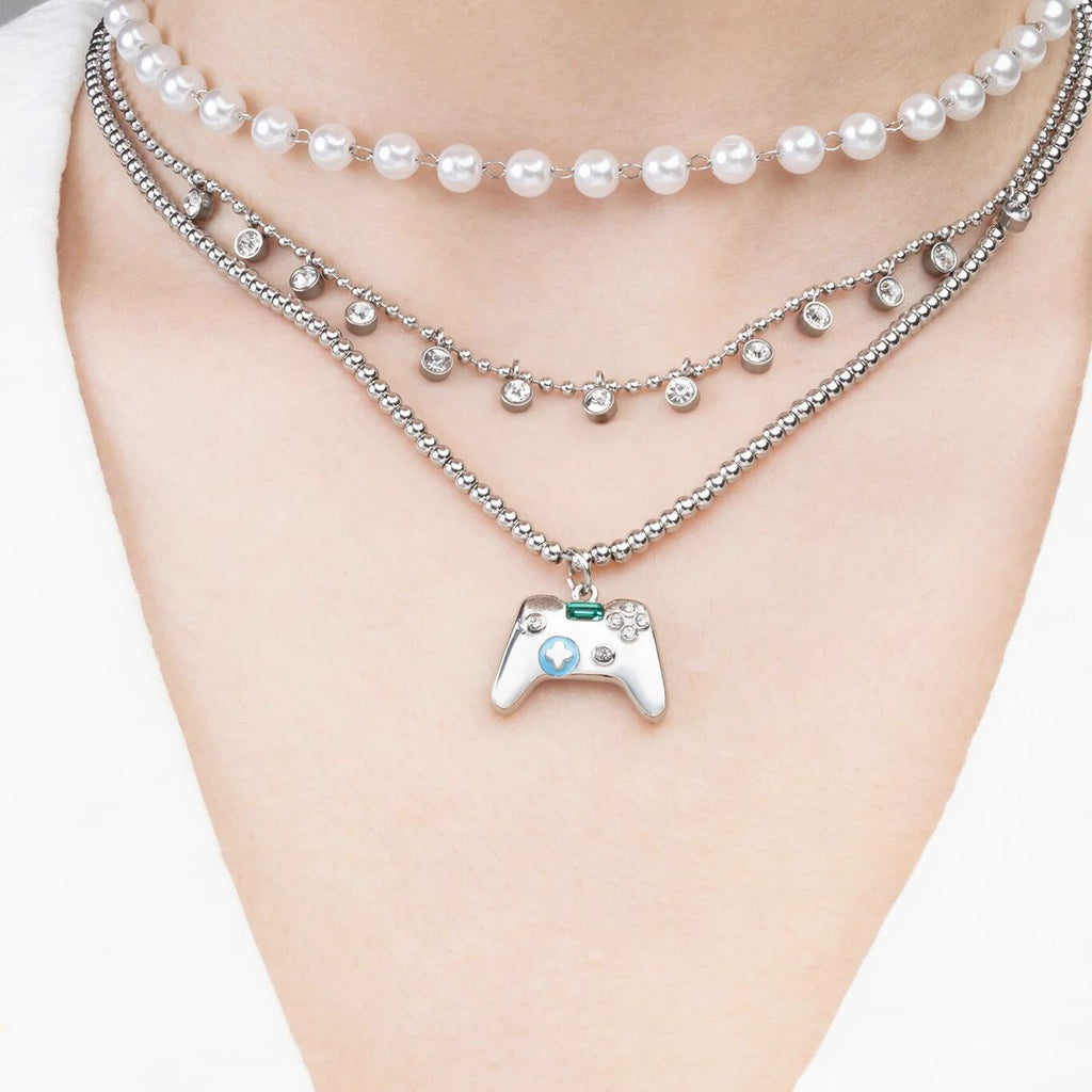 18K Gold PVD Stainless Steel Game Controller Charm- silver model 