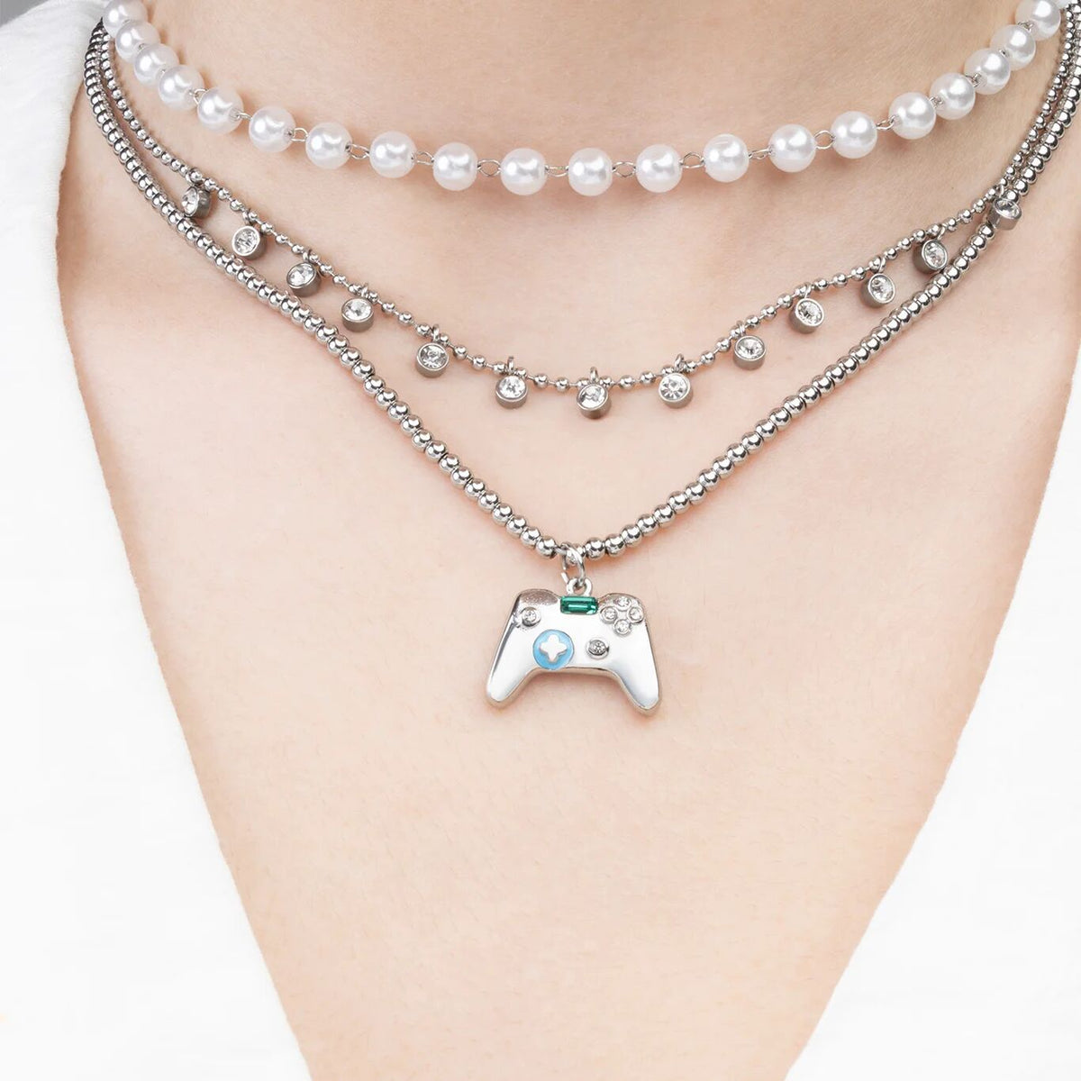 18K Gold PVD Stainless Steel Game Controller Charm- silver model 