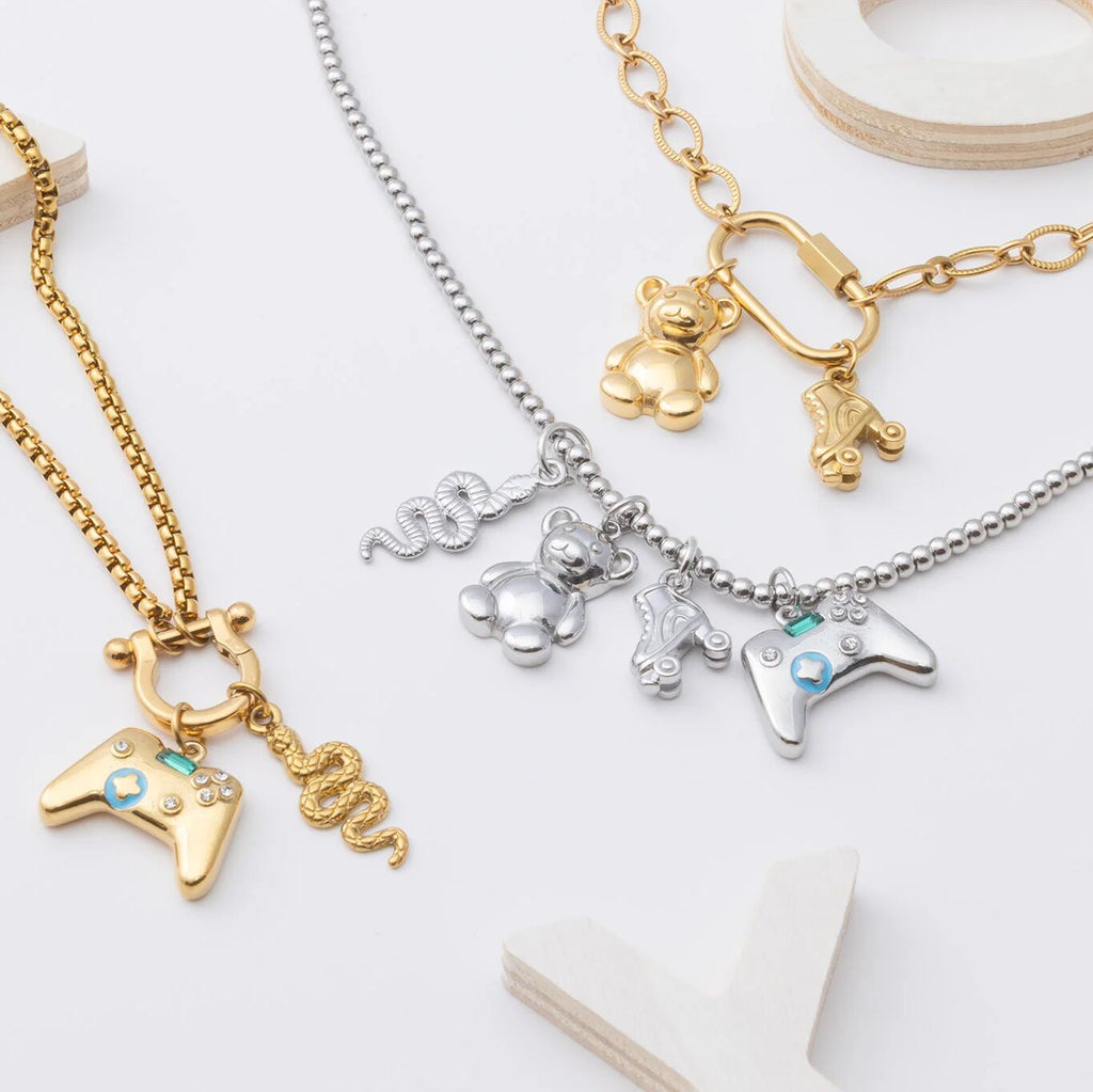 18K Gold PVD Stainless Steel Game Controller Charm- gold and silver toy collection 