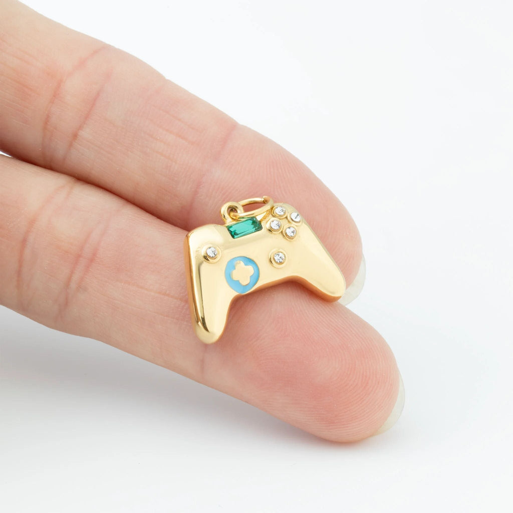 18K Gold PVD Stainless Steel Game Controller Charm- scale shot