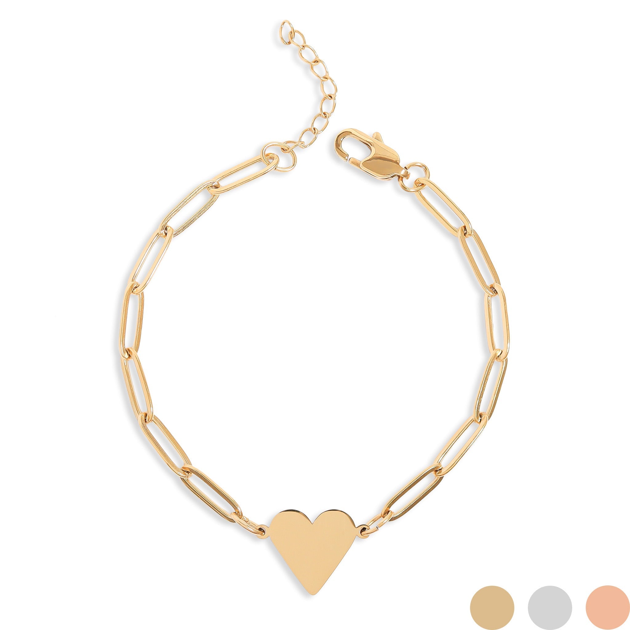 Gold Heart Bracelet – Adjustable 18K Gold Plated Paperclip Chain Jewelry - Bracelets | Sunflower Soul Boutique