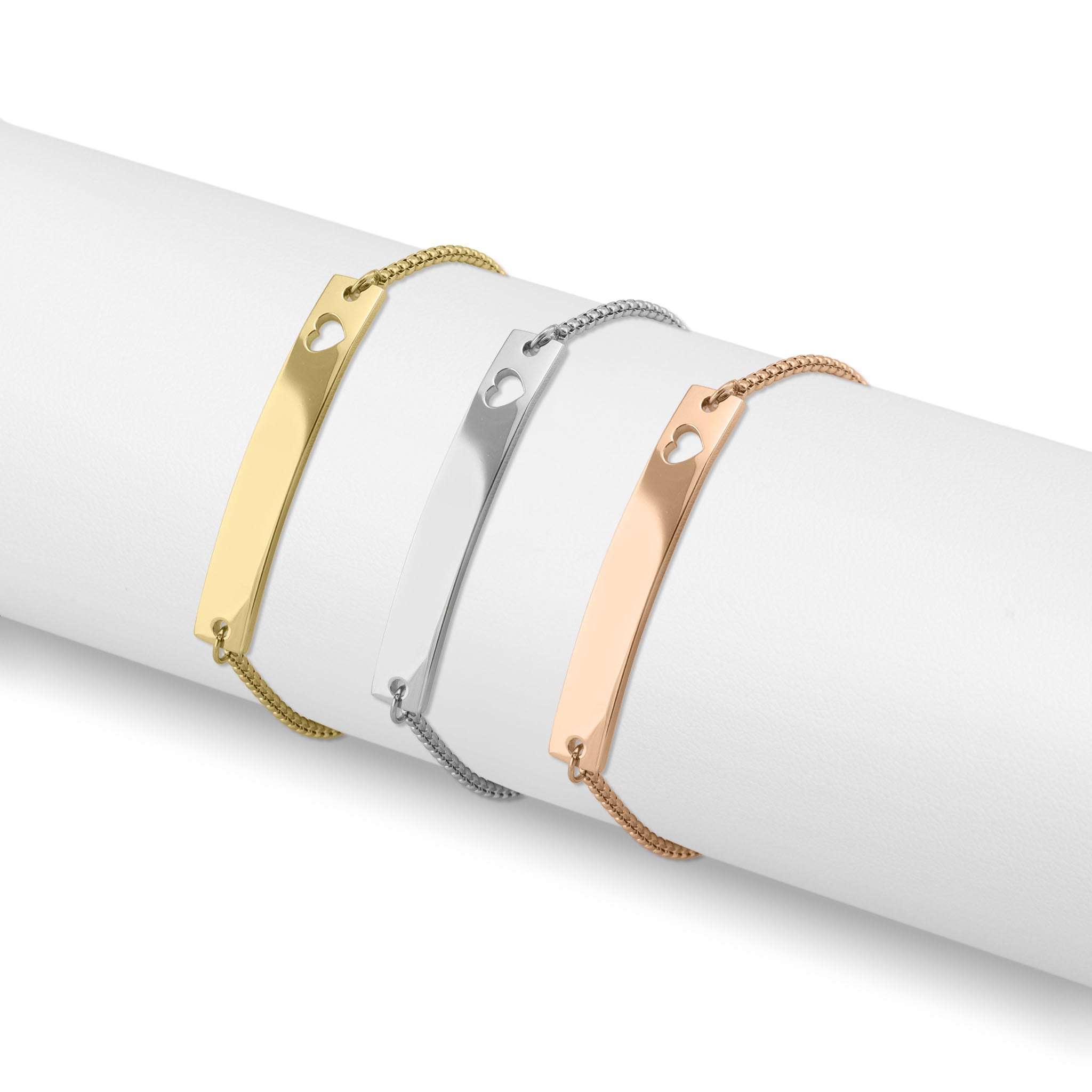 Gold Heart Bracelet – Adjustable Curved Bar With Custom Engraving & Heart Cutout Design - Bracelets | Sunflower Soul Boutique